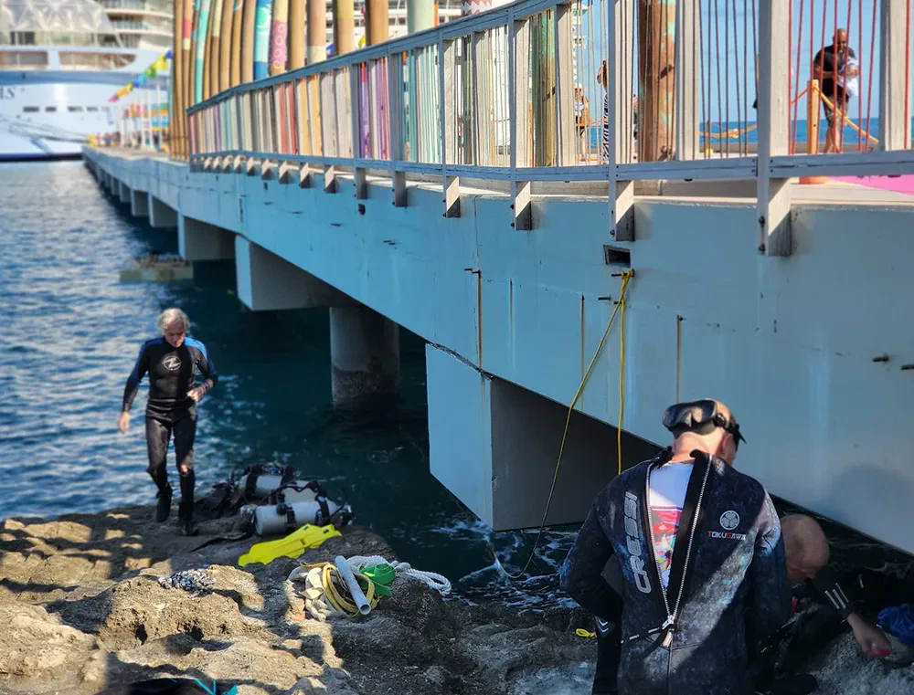 Commercial marine construction team in South Florida working near cruise port