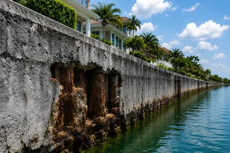 seawall with tropical waterfront view