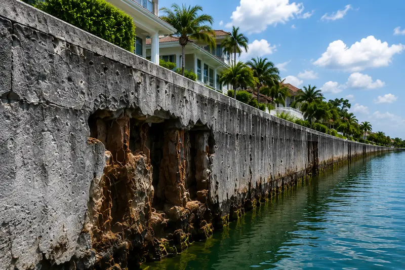 seawall with tropical waterfront view